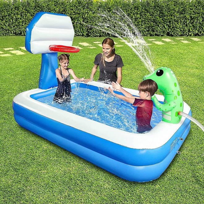 ZIZAVA 81 x 55 in Kids Inflatable Swimming Pool Basketball Hoop Spout Pool for Outdoor, Garden, Backyard, Summer Water Party, Easy to Place, Fold