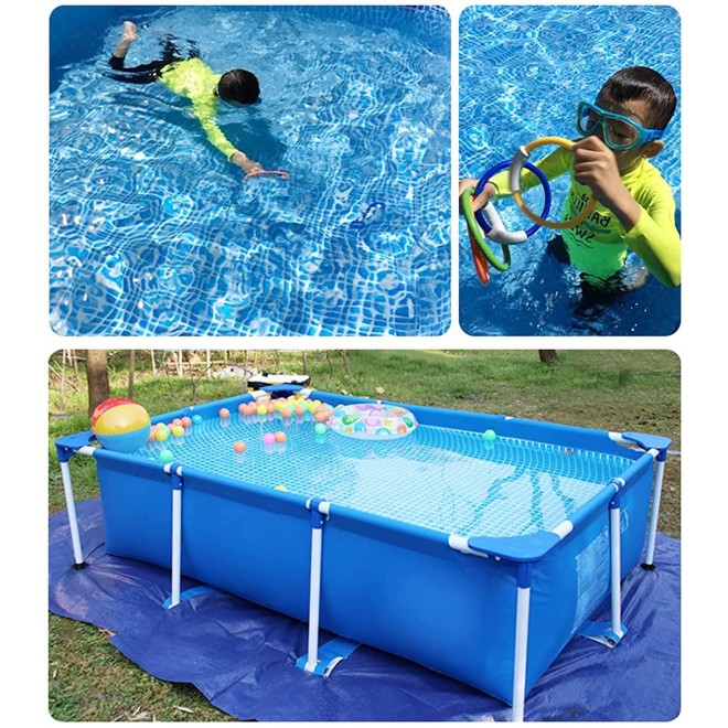 YOT Swimming Pool Framed Rectangle Family Outdoor Metal Frame Above Ground Swimming Pools with Repair Kit Easy Assembly Fit for Adults Children Patio Lawn Garden (Size : 7.24.91.9ft)