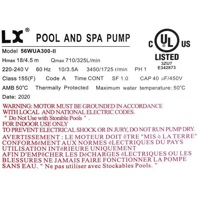 KL KEY LANDER Hot Tub Spa Pump, 3HP, Two Speed, 56Frame, LX Motor, (220-240V/60Hz); 2