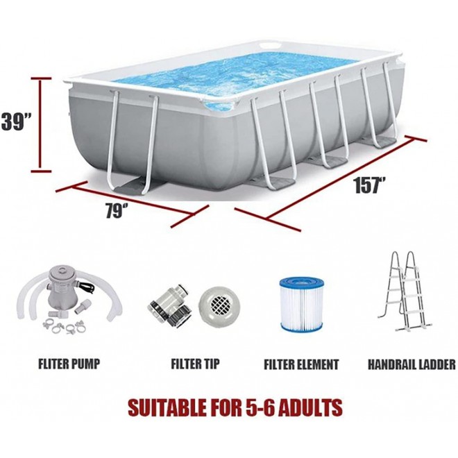 157″x 79“x 39″ Above Ground Rectangular Swimming Pool Set with Sand Filter Pump (157″x 79“x 39″)