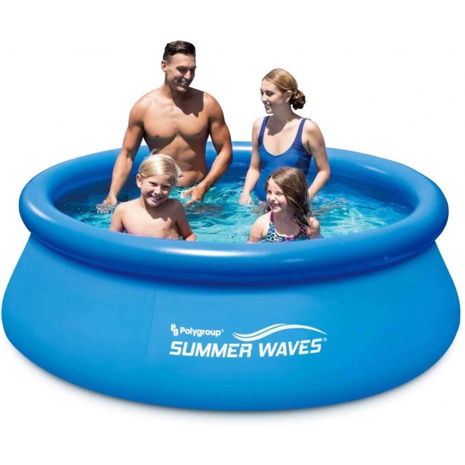 Summer Waves 8 x 8 x 2.5 Feet Round Inflatable Above Ground Pool with RX330 Filter Cartridge Pump for Infants, Kids, and Adults, Blue