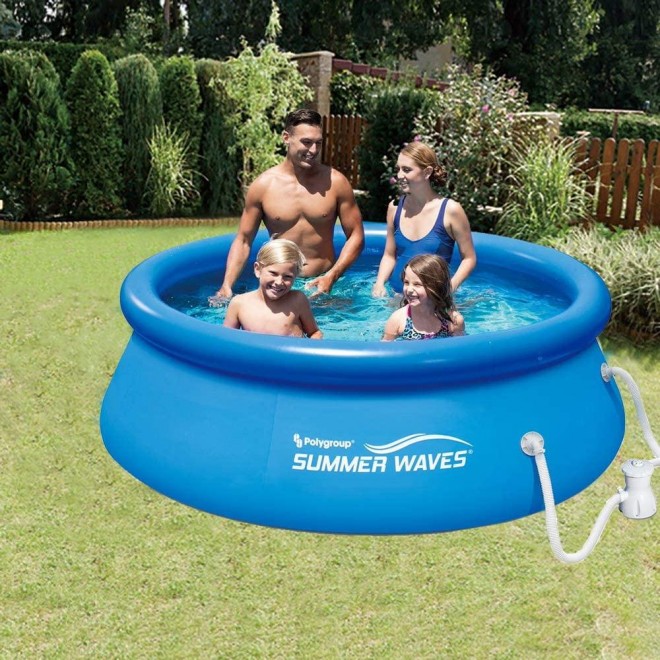 Summer Waves 8 x 8 x 2.5 Feet Round Inflatable Above Ground Pool with RX330 Filter Cartridge Pump for Infants, Kids, and Adults, Blue