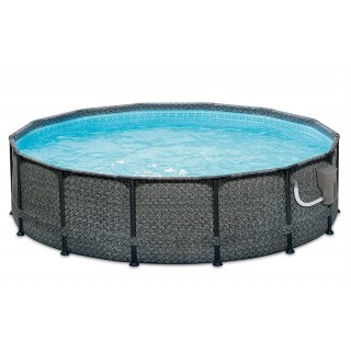 Summer Waves P2001448E14ft x 48in Round Frame Above Ground Swimming Pool Set with Ladder, Skimmer Pump, Cartridge, Ladder and Maintenance Kit, Gray
