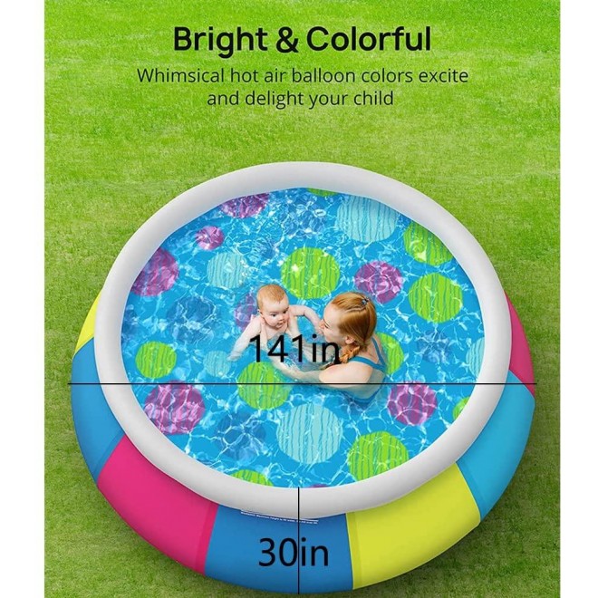 ZIZAVA PVC Home Inflatable Swimming Pool Round Colorful Wading Pool, 141 x 141 Inches, Suitable for Outdoor, Garden, Backyard, Summer Water Party, Comes with Beautiful Gift Box