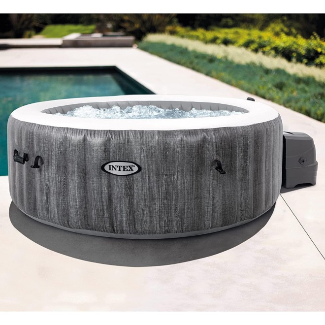 Intex 28439EP PureSpa Plus 77 Inch Diameter 4 Person Portable Inflatable Hot Tub Spa with 140 Bubble Jets and Built in Heater Pump, Greywood