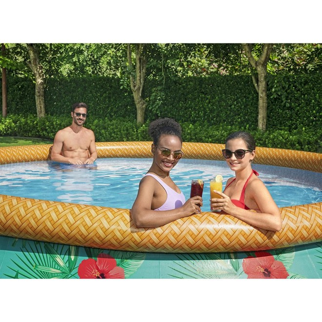 Bestway 57415E 15 Foot x 33 Inch Fast Set Paradise Palms Inflatable Above Ground Backyard Swimming Pool Set with Filter Pump and Cartridge