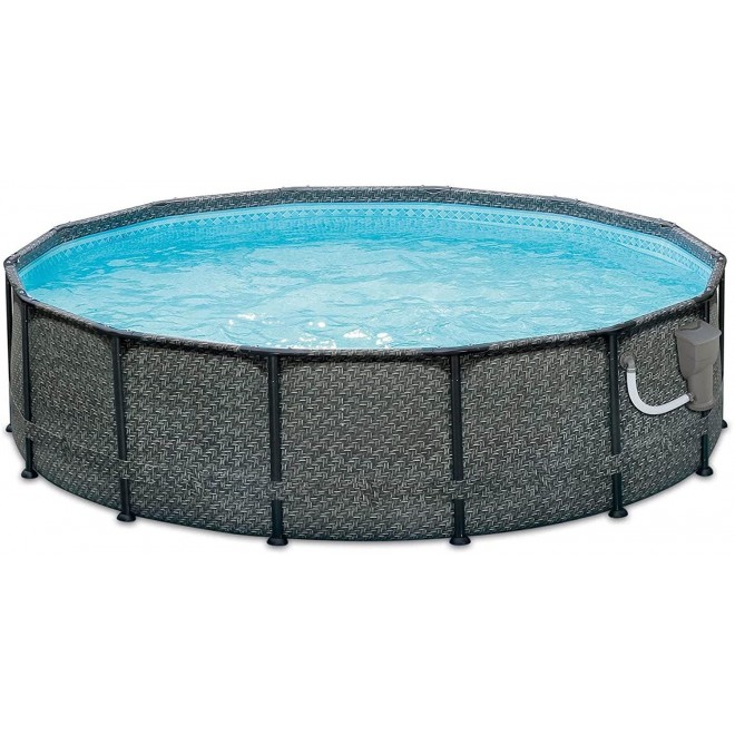 Summer Waves P2001448E14ft x 48in Round Frame Above Ground Swimming Pool Set with Ladder, Skimmer Pump, Cartridge, Ladder, and Maintenance Kit, Gray