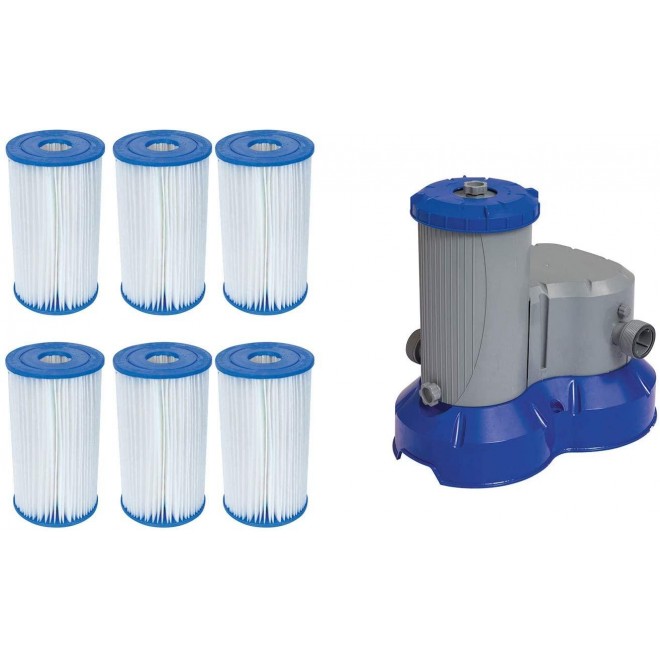 Bestway Pool Filter Replacement Cartridge (6) + Above Ground Pool Filter Pump
