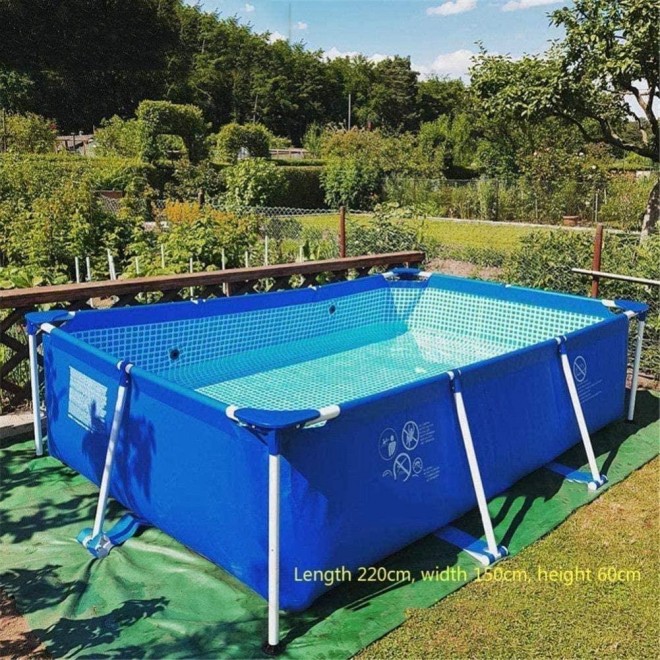 Inflatable Paddling Pool Rectangular, Frame Above Ground Pool Full-Sized Lounge Pool Easy Set for Backyard, Summer Water Party, Outdoor