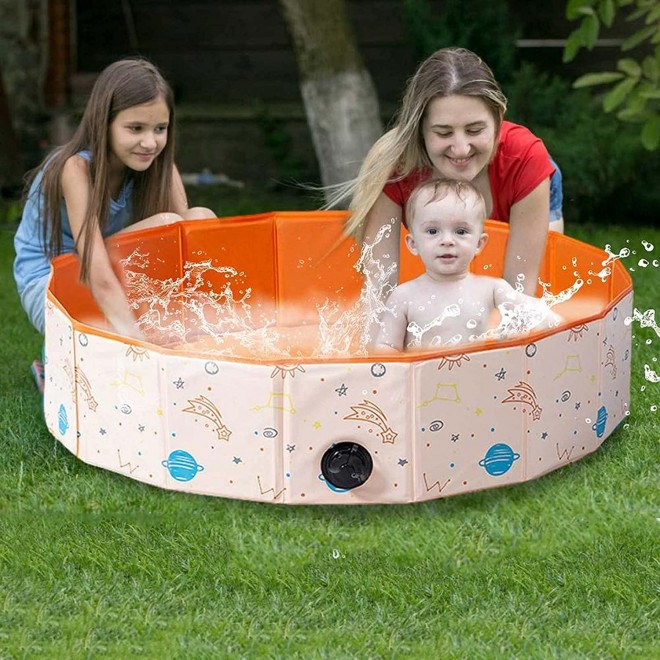 Dog Pool, Foldable Pet Pool Portable Pet Bath Tub Kiddie Outdoor Swimming Pool for Large Dogs or Cats and Kids (120x30cm)