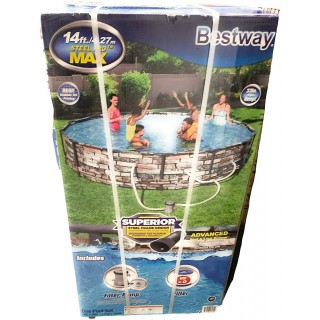 Bestway 56969E Steel Pro Max Above Ground Pool, 14ft x 33in Steel Frame Pool Set, New Realistic Tile Printing