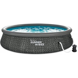 Summer Waves P1A01436E 14 Foot x 3 Foot Quick Set Ring Above Ground Outdoor Swimming Pool with RX600 GFCI Filter Pump and Ladder, Dark Wicker