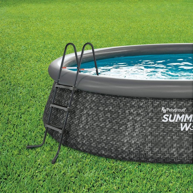 Summer Waves P1A01436E 14 Foot x 3 Foot Quick Set Ring Above Ground Outdoor Swimming Pool with RX600 GFCI Filter Pump and Ladder, Dark Wicker
