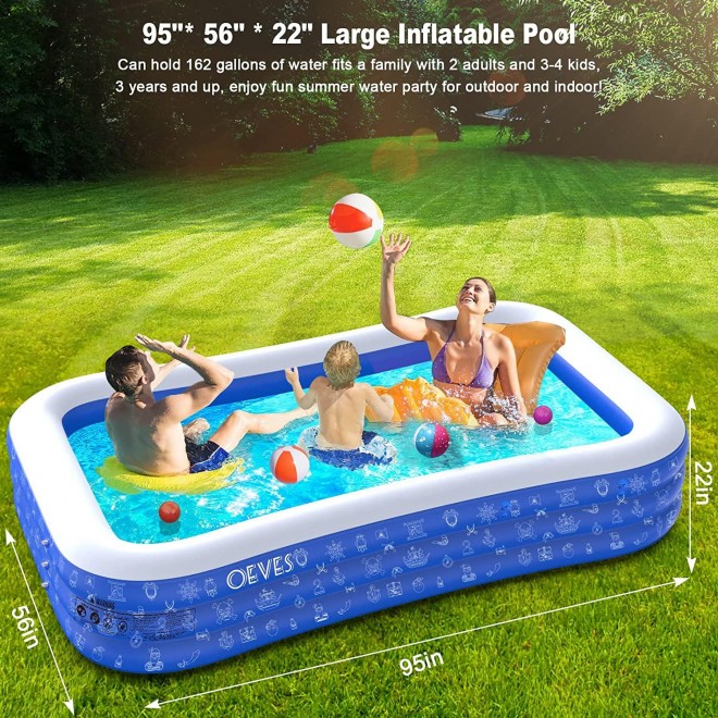 Inflatable Swimming Pool for Kids and Adults, Full-Sized Family Kiddie Blow up Swim Pools with Canopy Portable Backyard Summer Water Party Outdoor, Indoor, Garden, Lounge, Outside, Ages 3+ Toddlers