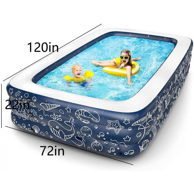 ZIZAVA PVC Home Inflatable Swimming Pool 120 x 72 in, Thickened Paddling Pool, Suitable for Outdoor, Garden, Backyard, Summer Water Parties, Easy to Place and fold, Dark Blue