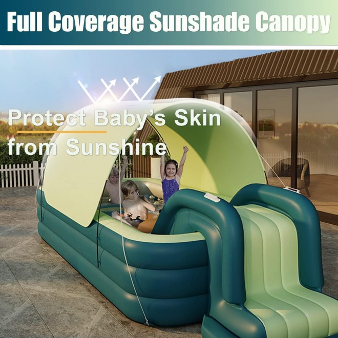 YUEWO Inflatable Swimming Pool with Canopy Above Ground Portable Pool for Baby, Kids, Adults Blow Up Pool for Family Garden Backyard (Green,3m/3Layers)