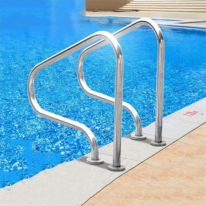 SYCARPET Pool Safety Handrails, Stainless Steel Free Embedded Handles, Pool Railings w/Screw Accessories for Pool Sloped Entry, Spa, Water Park(1PCS)