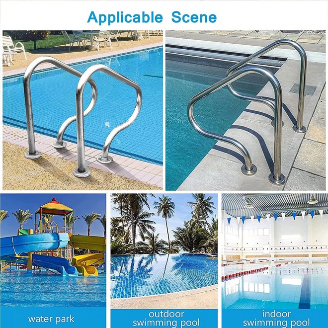 SYCARPET Pool Safety Handrails, Stainless Steel Free Embedded Handles, Pool Railings w/Screw Accessories for Pool Sloped Entry, Spa, Water Park(1PCS)