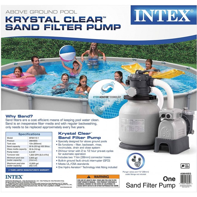 Intex Krystal Clear Sand Filter Pump for Above Ground Pools, 12-inch, 110-120V with GFCI