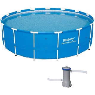 Bestway 15 Foot x 48 Inch Durable Steel Pro Frame Above Ground Pool with Repair Patch Kit and FlowClear 1000 GPH Cartridge Filter Pump