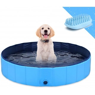 Dog Pool, Foldable Pet Pool Portable Pet Bath Tub Kiddie Outdoor Swimming Pool for Large Dogs or Cats and Kids (M:120x30CM(39inch.D x 12inch.H))