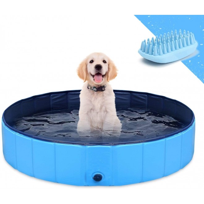 Dog Pool, Foldable Pet Pool Portable Pet Bath Tub Kiddie Outdoor Swimming Pool for Large Dogs or Cats and Kids (M:120x30CM(39inch.D x 12inch.H))
