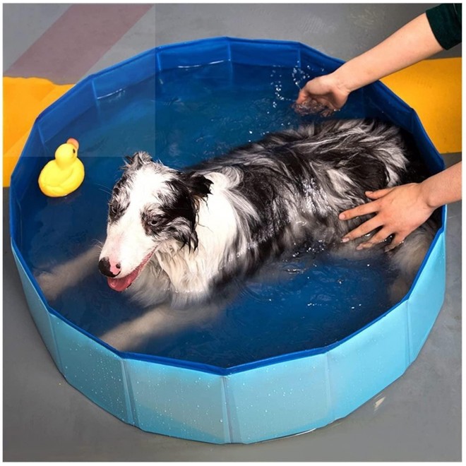 Dog Pool, Foldable Pet Pool Portable Pet Bath Tub Kiddie Outdoor Swimming Pool for Large Dogs or Cats and Kids (Blue 120x30 cm)