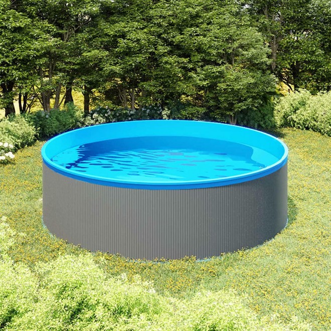 Tidyard Splasher Pool with Steel Frame and PVC Liner Outdoor Above Ground Pool Gray for Backyard, Garden, Outdoor Furniture 137.8 x 35.4 Inches (Diameter x H)