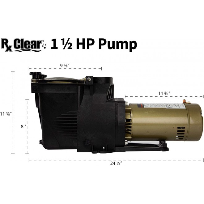 Rx Clear Ultimate Niagara 1 1/2 HP Pool Pump for Inground Swimming Pools | 56 Frame | 115/230 Volt | 12.5/6.2 Amps | Corrosion Proof | Large See-Through Strainer Cover