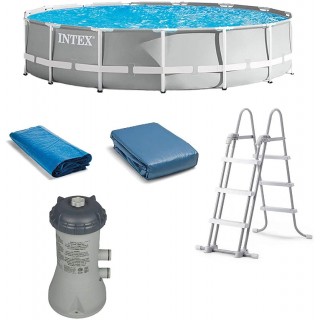 Intex 15’ x 42” Prism Frame Above Ground Swimming Pool Set and Pool Filter Pump
