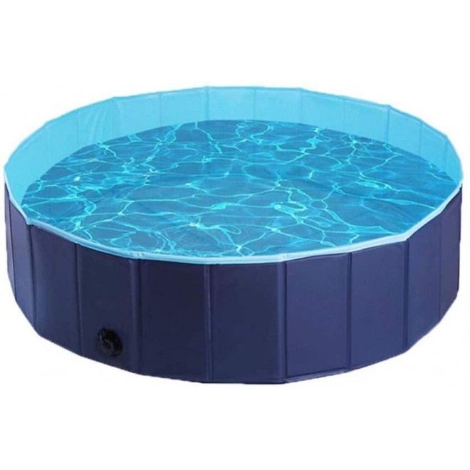 Dog Pool, Foldable Pet Pool Portable Pet Bath Tub Kiddie Outdoor Swimming Pool for Large Dogs or Cats and Kids (Navy 100 * 30cm)