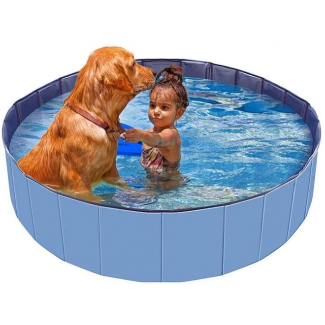 Dog Pool, Foldable Pet Pool Portable Pet Bath Tub Kiddie Outdoor Swimming Pool for Large Dogs or Cats and Kids (Navy 100 * 30cm)