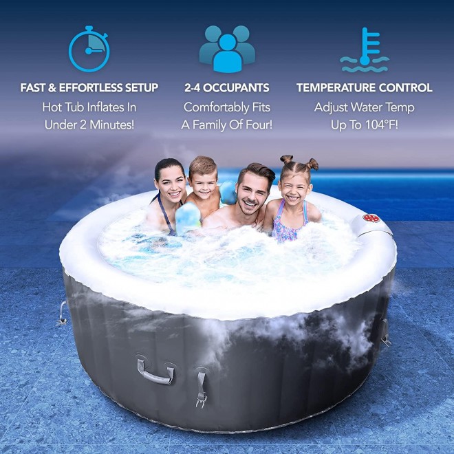 OmniSpa Outdoor Indoor Inflatable Portable Hot Tub Spa AirJet Bubbles | 5 Year Warranty | 4-Person | Built-in Filtration System (Cover, Heat Pump, Filter Included) Camping, RV, Relaxation Therapy