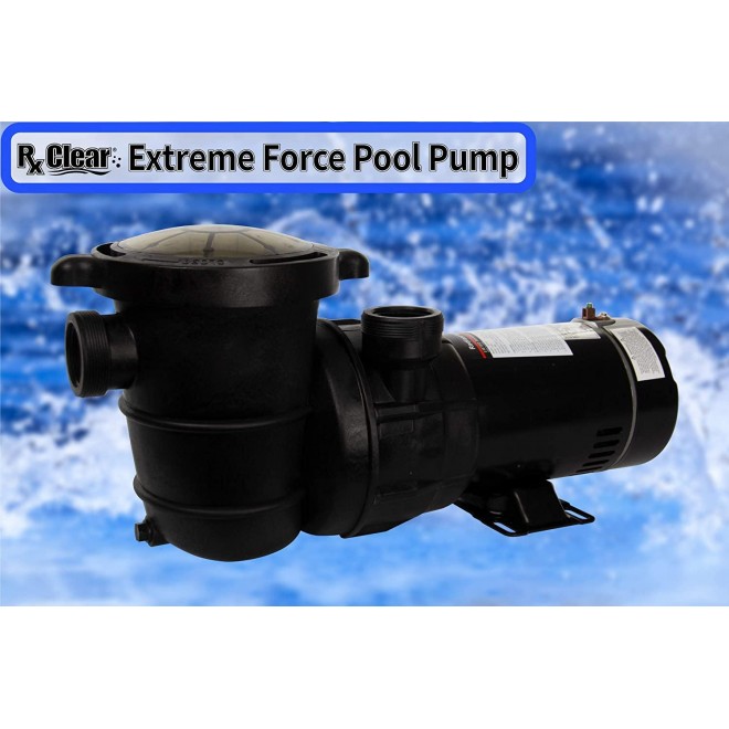 Rx Clear Extreme Force High Performance Pool Pump for Above Ground Swimming Pools | Single Speed | 1 HP Pump | 115V 12 Amps | Economically Smart Choice | 6-Foot Cord Included