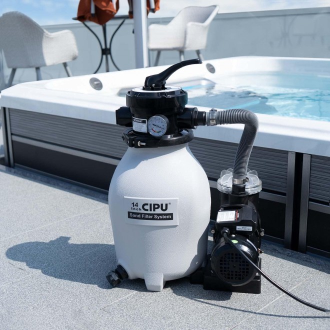 CIPU 14 inch Sand Filter Pump System Handy 4-Way Valve for Above Ground Pools with 0.5HP Prefilter Pool Pump 115V 6ft Power Cord for Easy Installation SFPS14502