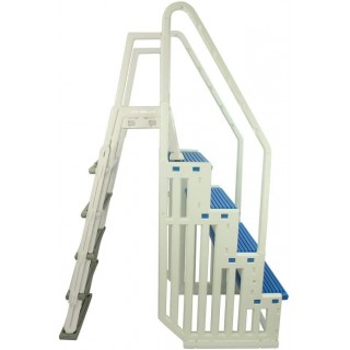 Confer Plastics Above Ground Swimming InPool Step & Ladder | Heavy Duty | White Frame with Blue & Gray Steps | Deck Height Up to 60 Inches | Enter & Exit Your Pool Safely