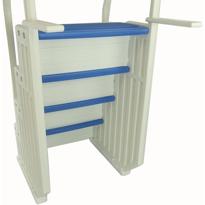 Confer Plastics Above Ground Swimming InPool Step & Ladder | Heavy Duty | White Frame with Blue & Gray Steps | Deck Height Up to 60 Inches | Enter & Exit Your Pool Safely