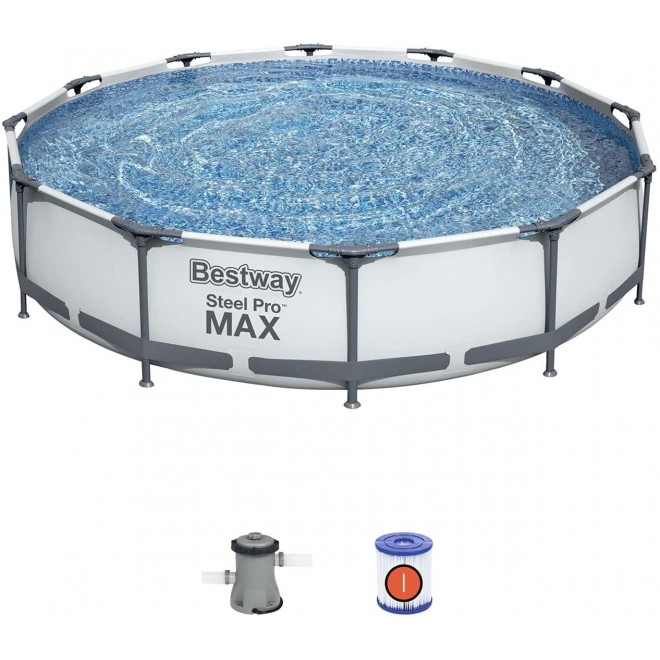Hey! Cool Pool Flip Plop Float Cleaning Mineral Chlorine Swimming Pool Care with Bestway Steel Pro Max Frame Round Above Ground Swimming Pool