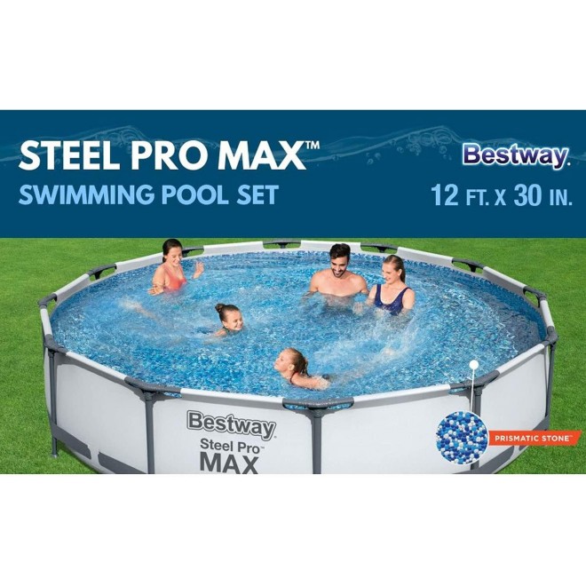 Bestway Steel Pro 12ft x 30in Frame Above Ground Pool Set w/ 2 Pack Filter Pump