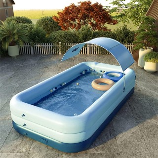 Inflatable Swimming Pool for Kids and Adults, Family Kiddie Blow up Swim Pools with Canopy Backyard Summer Water Party Outdoor, Indoor, Garden, Lounge, Outside,Blue