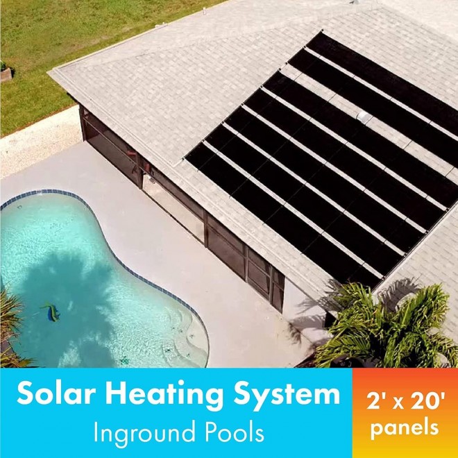 SunHeater Solar Heater, Includes Two 2’ x 20’ Panels (80 sq. ft.), 10-Year Warranty – Heating System for Inground Swimming Pools – Raises Water Temperature up to 15°F – S2220IG