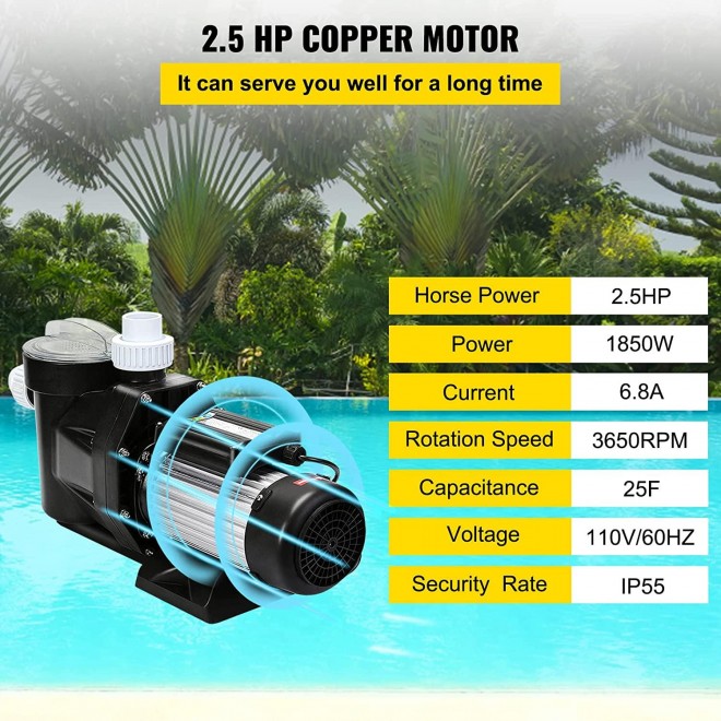 Happybuy 2.5HP 8880 GPH Swimming Pool Pump,1850W Above Ground Powerful Filter Pump for Spa Water Circulation Apply Swimming Pool, Bathtub