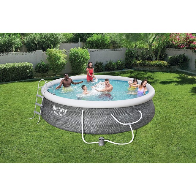 Bestway 57371E Fast 15’ x 42” Round Inflatable Set Above Ground Pool, Rattan