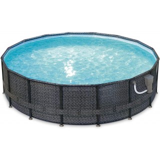 Summer Waves P4A01648B 16ft x 48in Above Ground Frame Outdoor Swimming Pool Set w/ Filter Pump, Pool Cover, Ladder, Ground Cloth, & Maintenance Kit