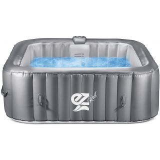 SereneLife Outdoor Portable Hot Tub - 57'' x 57'' x 25'' 4-Person Square Inflatable Heated Pool Spa with 100 Bubble Jets, Filter Pump, Cover, LED Lights, and Remote Control