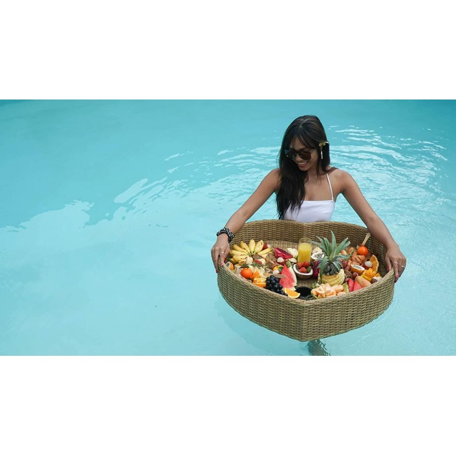 Floating Serving Trays Table Bar XLGE Heart - Swimming Pool Floats for Adults for Sandbars, Spas, Bath, and Pool Parties | Floating Tray for Pools Serving Drinks, Brunch, Food on The Water.