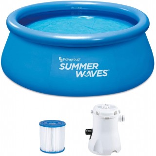 Summer Waves P1000830A156 Quick Set 8ft x 30in Inflatable Ring Round Above Ground Swimming Pool Set with Filter Pump and Type 1 Filter Cartridge