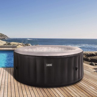 Wave Spa Atlantic 2-4 Person Round Inflatable Hot Tub, Fast Heating Portable Outdoor Hot Tub Spa with 105 Massaging Air Jets, Protective Cover, Pump and Integrated Filters in Black