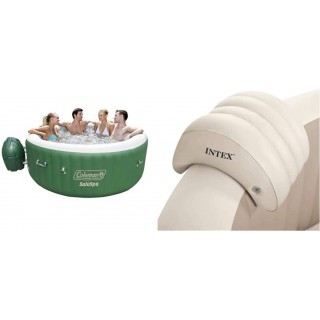 Coleman SaluSpa Inflatable Hot Tub Spa, Green & White & Intex PureSpa Headrest
