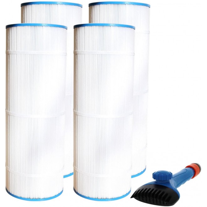 Tier1 Pool & Spa Filter Replacement for Hayward C1100, Star Clear IIC1100, Filbur FC-1290, Pleatco PA100, Unicel C-8610 Pool Filter Cartridge 4-Pack Bundle with Tier1 Wand Brush Filter Cleaner